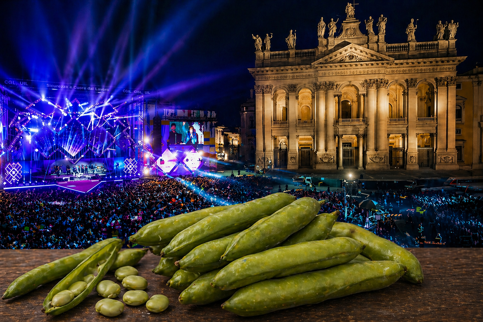 immagine AI il concerto del 1 maggio a san Giovanni, sera. e delle fave