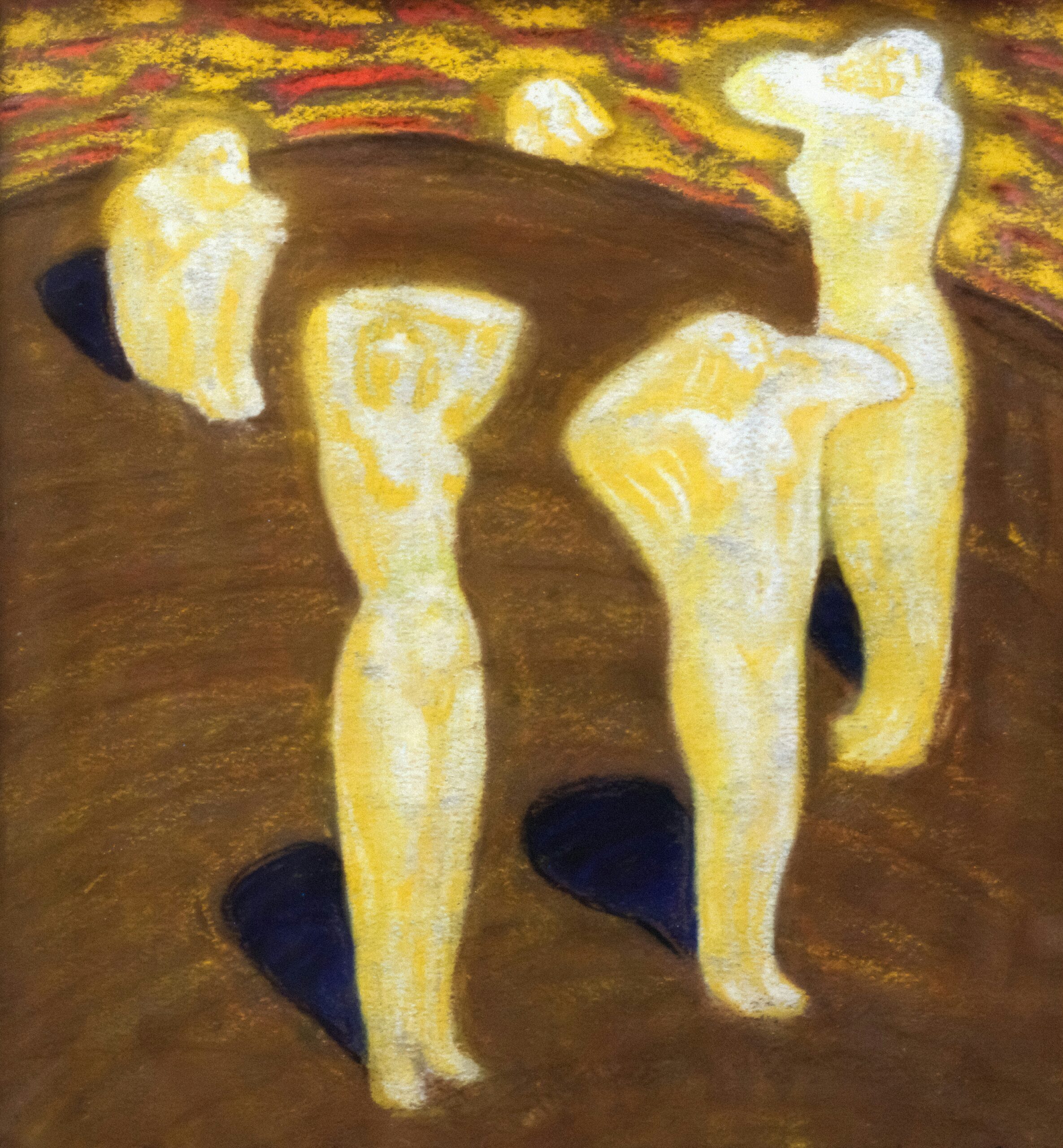 immagine astratta di corpi di donna. colori giallo e marrone.